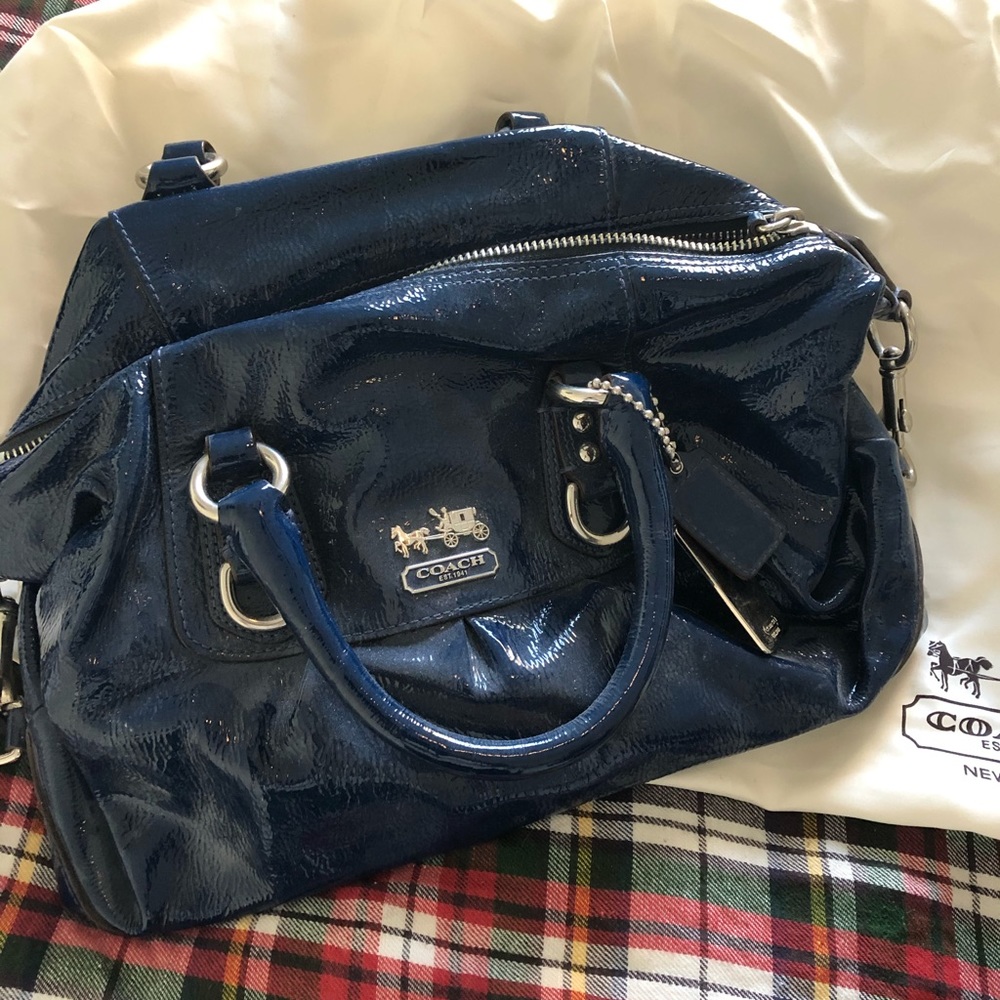 Vintage blue patent coach bag